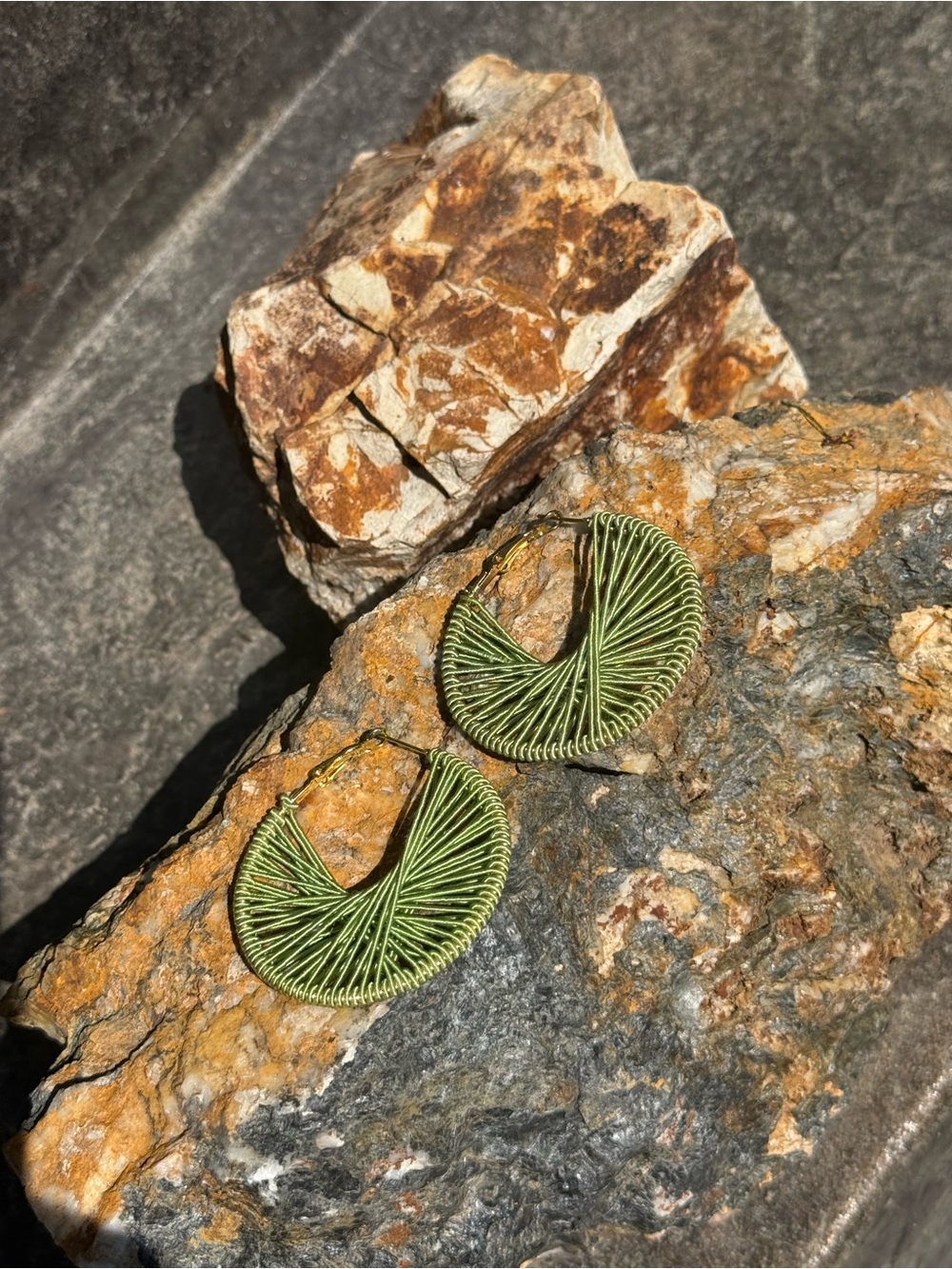 Handcrafted Olive Green Thread Hoop Earrings for Women